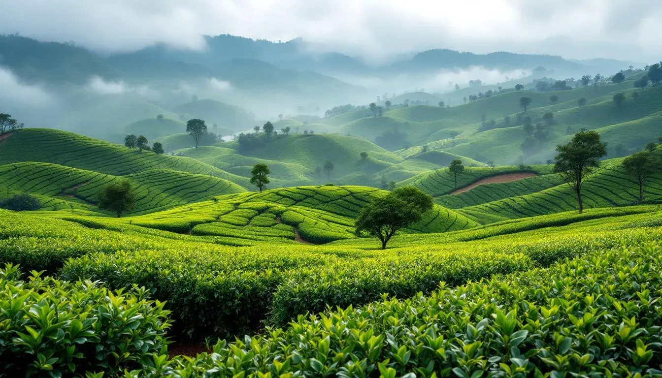 Bandung tea plantations on volcanic highland slopes